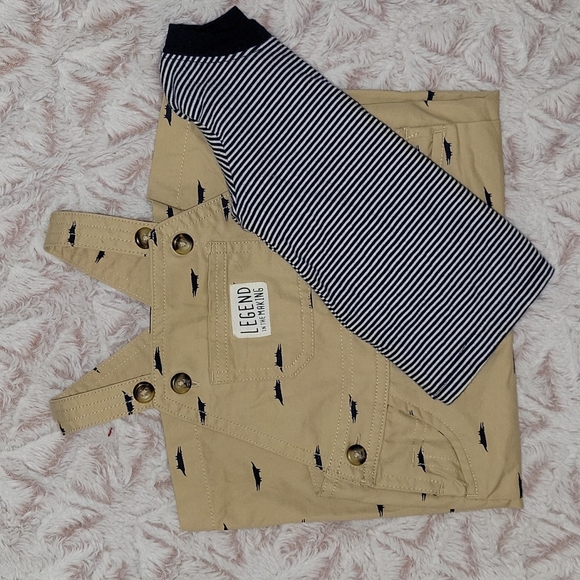 Carter's Khaki Overalls with Striped Long Sleeve Top Size 6m - Picture 5 of 7